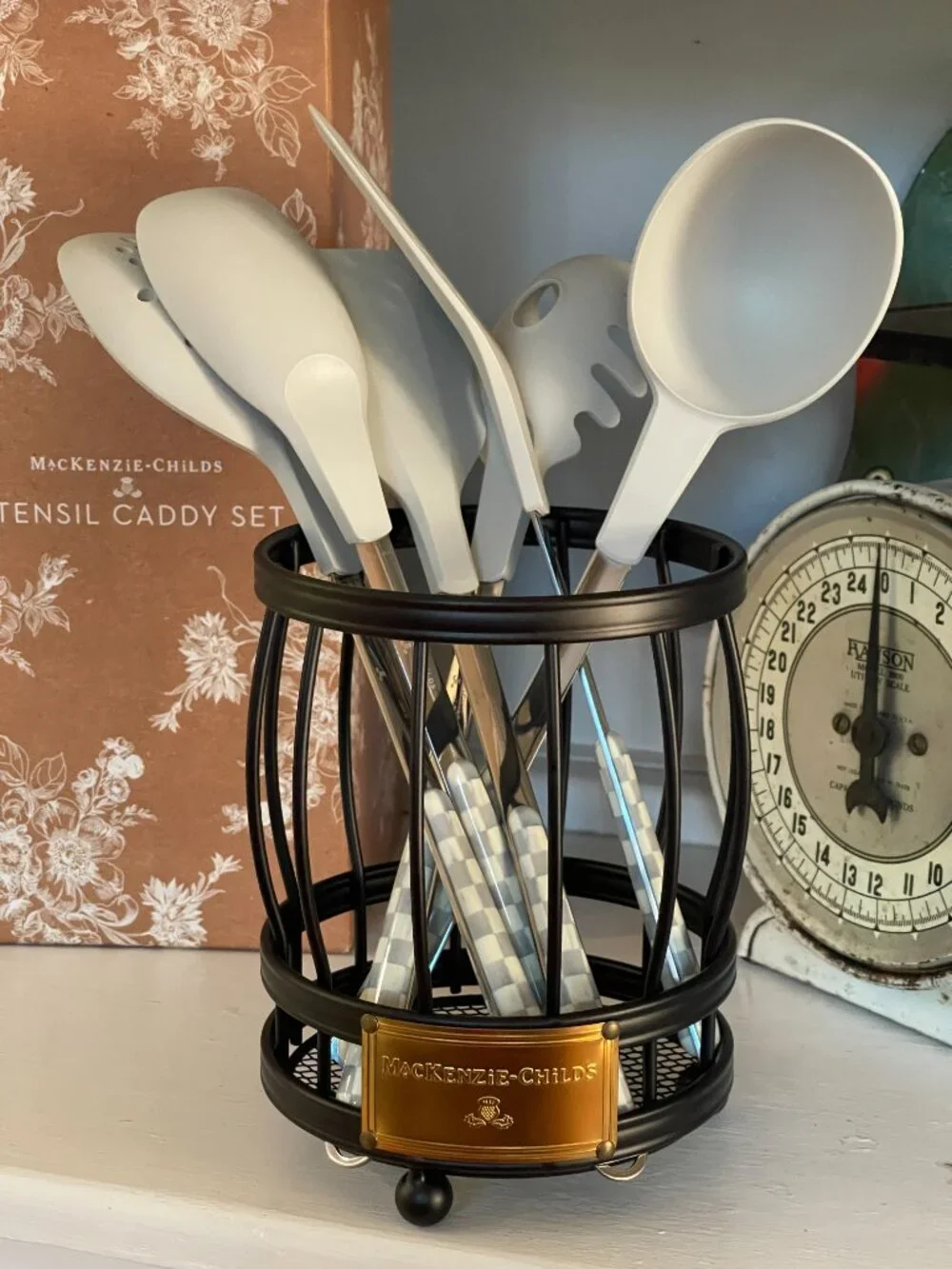 MacKenzie-Childs Sterling Utensil Caddy Set NEW w Box -Mood: Sous Chef's Dream